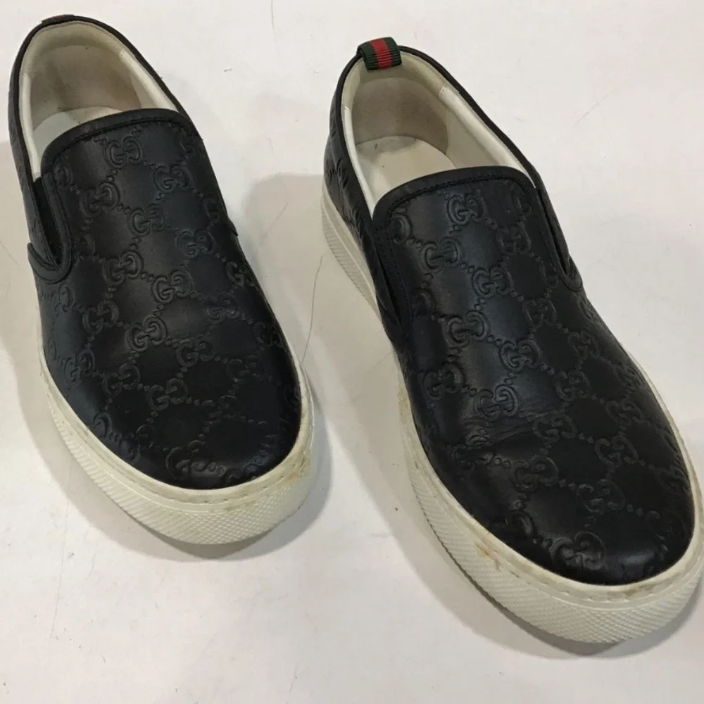 Men’s Gucci Guccissima Embossed Black Slip-On Loafers Sneakers Size 9
